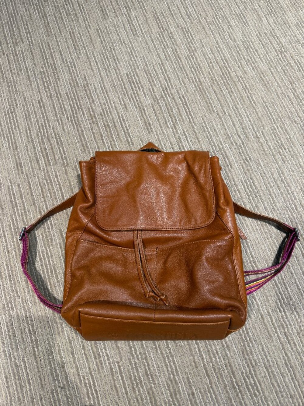 Conseula Leather Backpack - Brandy with Pink Stripe Straps